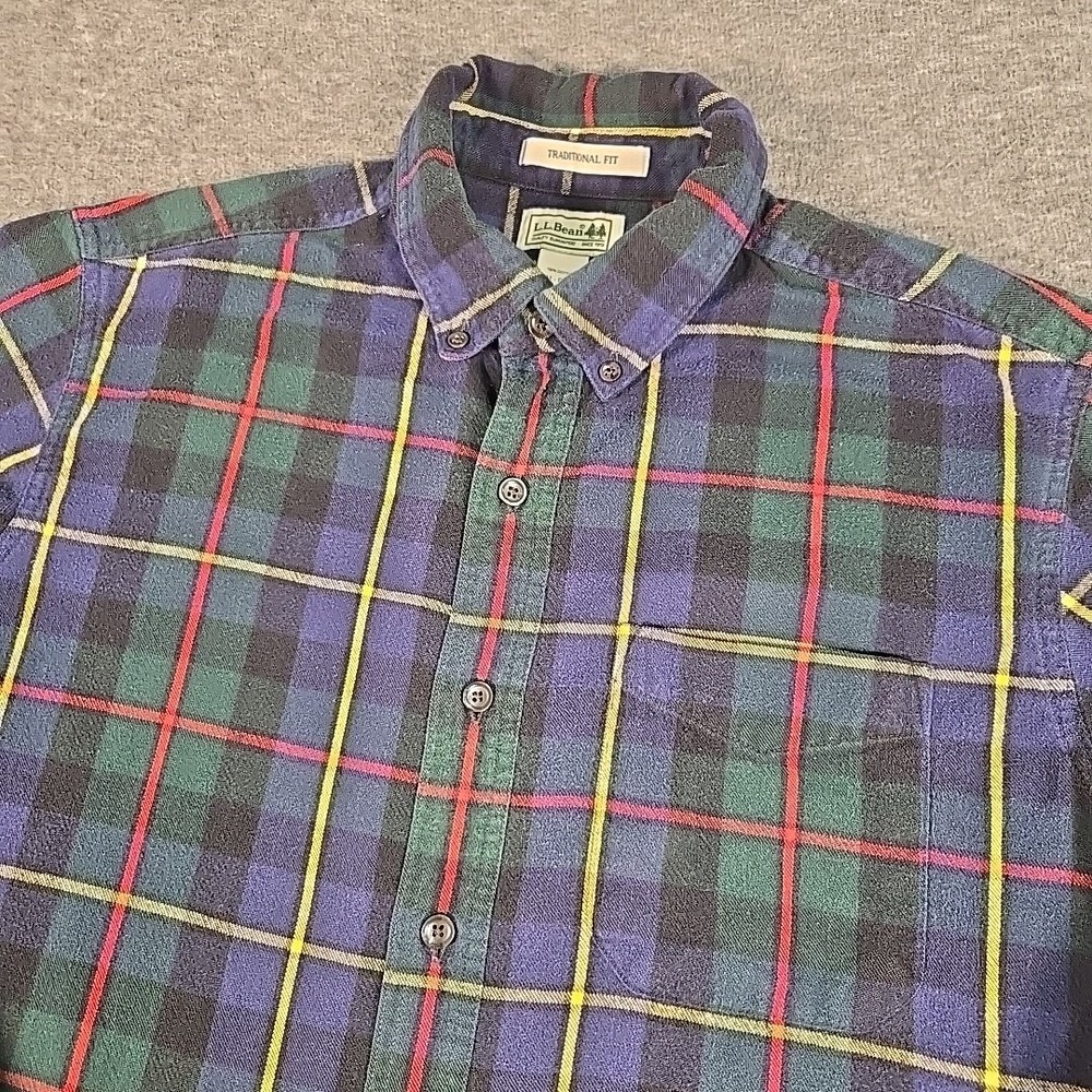 L.L. Bean Traditional Fit Flannel Shirt Men's Medium Multi Color Scotch Plaid